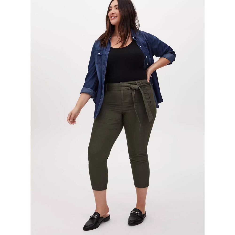 Torrid Green Tie-Front Mid-Rise Crop Skinny Pants - Size 24 - Picture 3 of 10